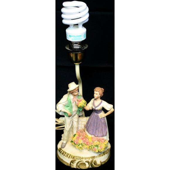 Vintage French Country European Lamp Man Woman Floral Accent Table Ceramic Resin - Picture 1 of 12